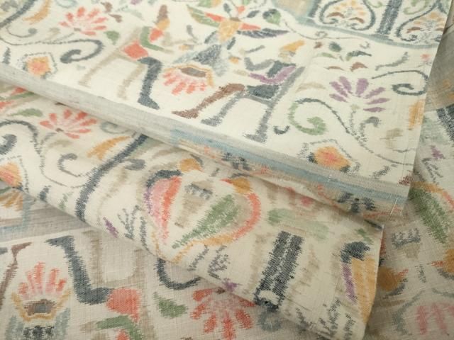 平和屋着物●本場小千谷紬　人物文　正絹　逸品　未使用　AABI4408ck