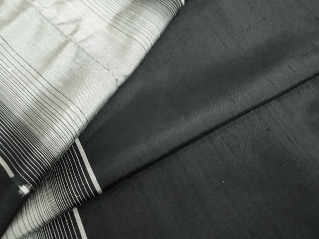 平和屋着物●上質な紬　変わり縞間道　黒地　正絹　逸品　DABD9766ud