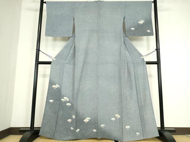 平和屋着物▽訪問着　単衣　扇面花文　たたき染め　正絹　逸品　DABE4458az