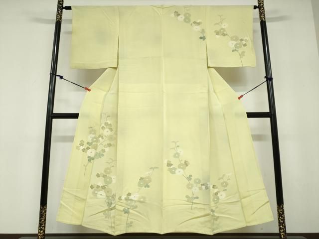 平和屋着物▽訪問着 単衣 刺繍 草花文 正絹 逸品 DABD9728ud