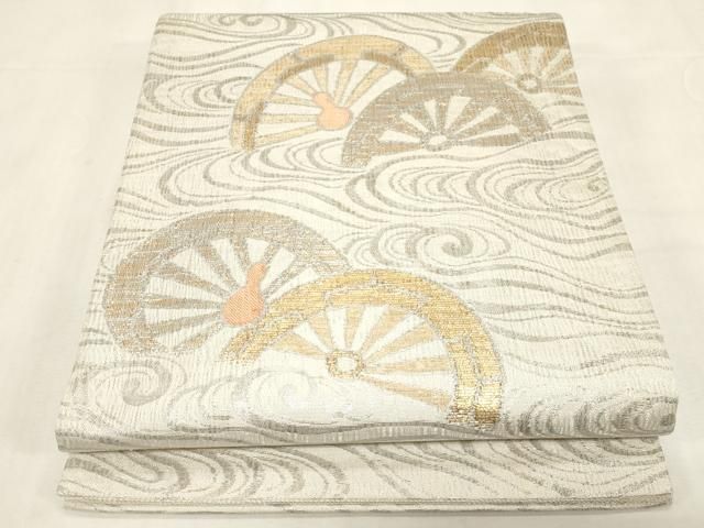 平和屋着物●太鼓柄袋帯　櫛織　流水片輪車文　金銀糸　正絹　逸品　CABF6291dy