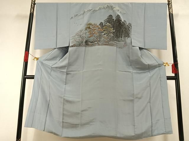 平和屋着物●男性　長襦袢　袷　手描き　富士山　樹林文　正絹　逸品　AABI1277fy 22,776円