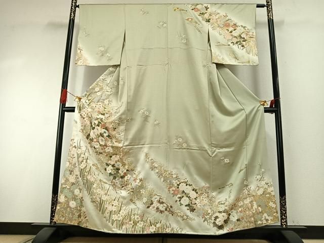 平和屋着物●訪問着　扇面花文　暈し染め　金彩　正絹　逸品　AABI1282fy