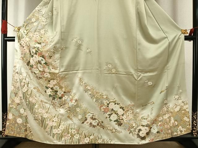 平和屋着物○訪問着 扇面花文 暈し染め 金彩 正絹 逸品 AABI1282fy