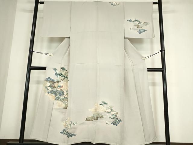 平和屋着物▽訪問着　単衣　休み鳥老松文　金彩　正絹　逸品　DABE4442az