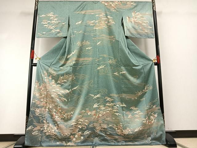 平和屋着物●訪問着 駒刺繍 松竹梅 風景文 暈し染め 金彩 西武百貨店扱い ロング丈 正絹 逸品 AABI1247fy
