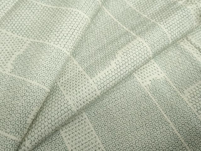 平和屋着物▽本塩沢　単衣　110亀甲　変わり間道　正絹　逸品　DABD9705ud