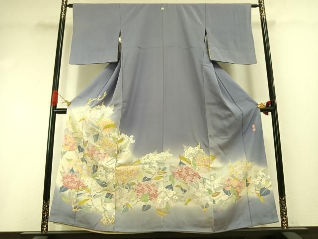 平和屋着物●本加賀友禅作家 百貫華峰 色留袖 紫陽花 アジサイ 暈し染め 正絹 逸品 AABI1264fy