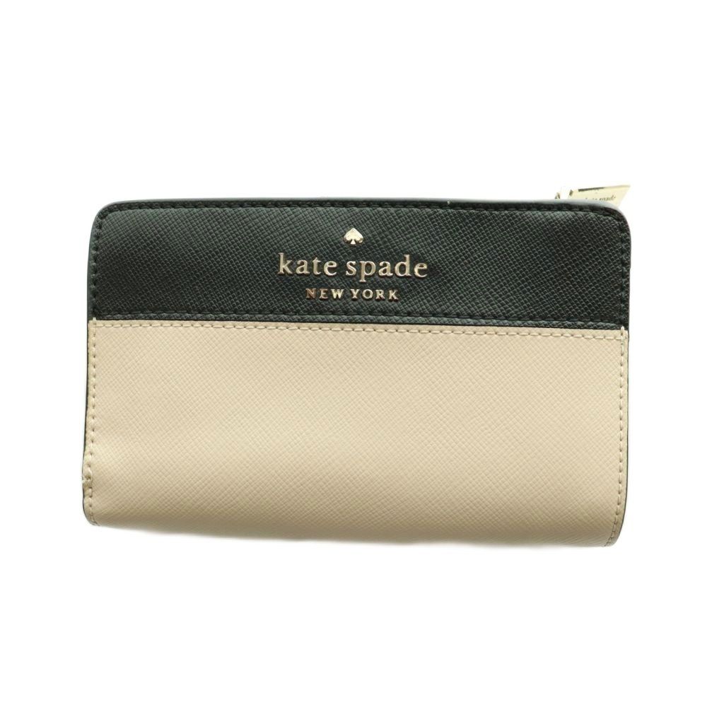 ケイトスペード KATE SPADE 二つ折り財布 レザー ベージュ 黒 ブラック /SS ■OS ■GY18