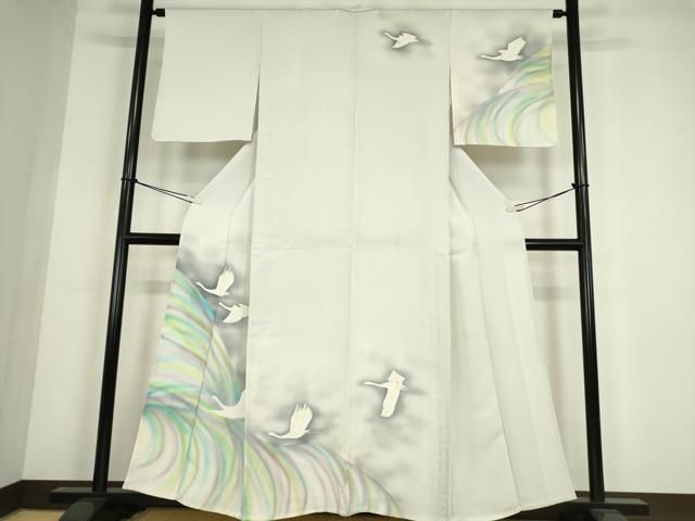 平和屋着物▽訪問着　単衣　飛鶴文　暈し染め　正絹　逸品　DABE4405az