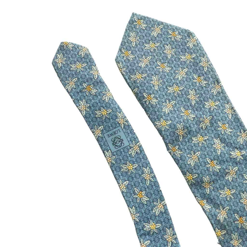 ロエベ LOEWE ネクタイ レギュラータイ 花柄 シルク 紺 ネイビー /SS