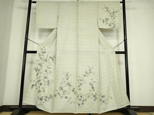 平和屋着物▽訪問着　単衣　刺繍　裏菊に橘　正絹　逸品　DABE4412az