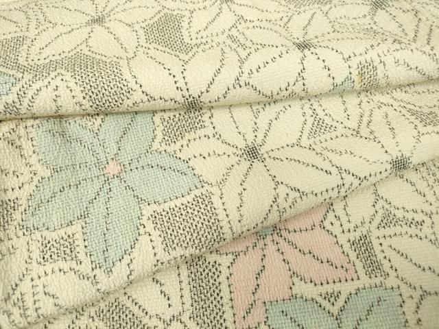 平和屋着物▽本塩沢　単衣　花尽くし　正絹　逸品　DABE4413az