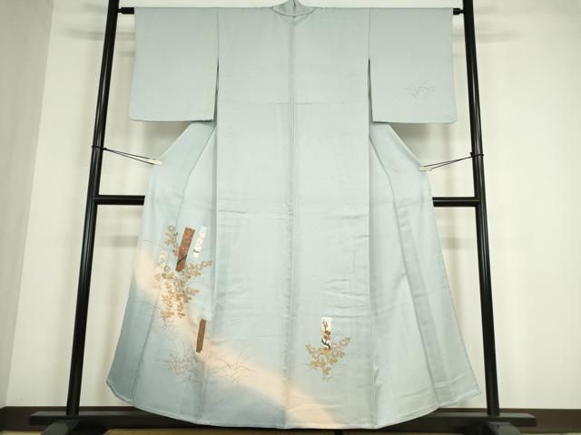 平和屋着物▽訪問着　単衣　短冊花文　手描き　暈し染め　金彩　正絹　逸品　DABE4415az