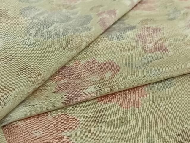平和屋着物▽上質な紬　単衣　草花文　正絹　逸品　AABI2124jh