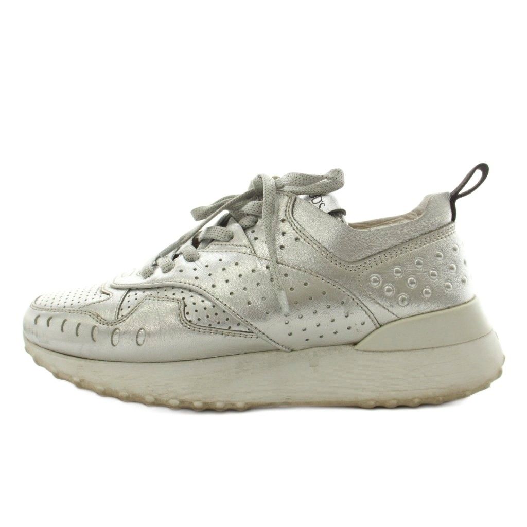 トッズ TOD'S スニーカー シューズ ロゴ レザー 35 シルバー色 /AN12 ■GY18
