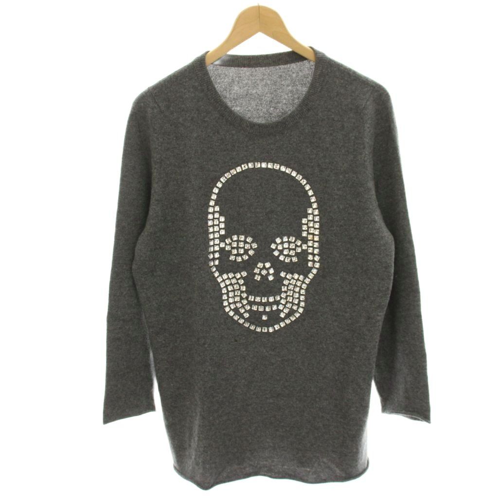 ルシアンペラフィネ LUCIEN PELLAT-FINET ニット セーター 長袖 スカル ビジュー装飾 カシミヤ カットオフ M グレー/HN ■GY18