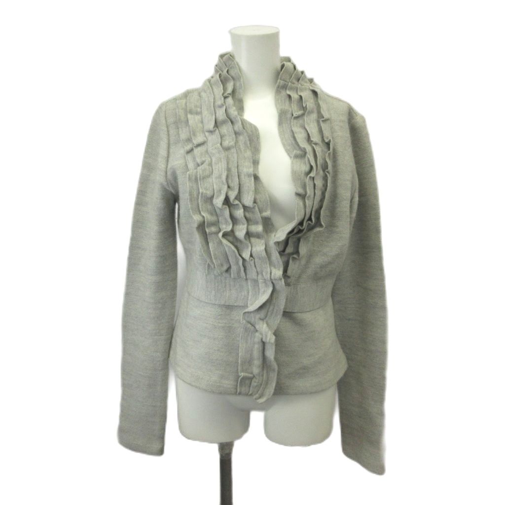 ビーシービージーマックスアズリア BCBGMAXAZRIA ジャケット 上着 ウール S グレー 無地 フリル襟 長袖 /MD ■GY99
