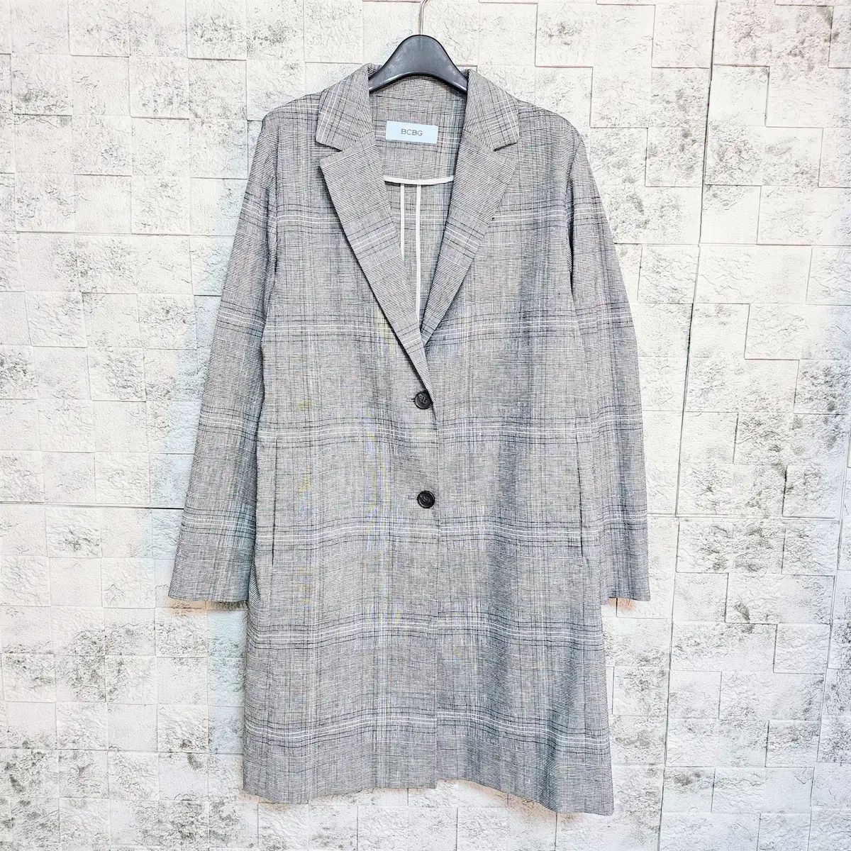 BCBG ビーシービージー リネン混 CHECK ジャケット