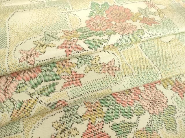 平和屋着物▽上質な紬 単衣 霞取り花文 正絹 逸品 DABE4382az