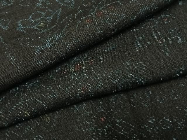 平和屋着物●結城ちぢみ　草花文　正絹　逸品　AABI1222fy