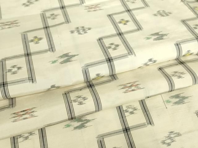 平和屋着物▽本場琉球絣　紬　単衣　正絹　逸品　DABE4393az