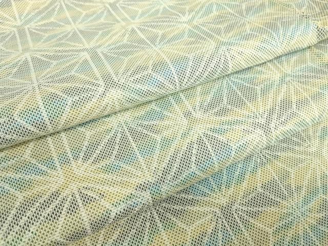 平和屋着物▽上質な紬　単衣　麻の葉文　正絹　逸品　DABE4394az