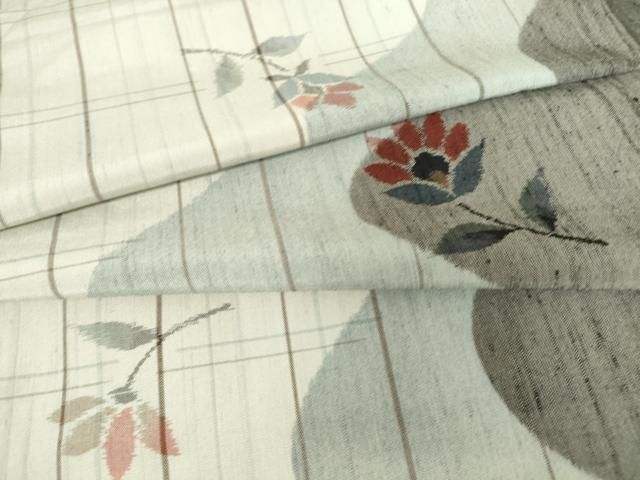 平和屋着物▽上質な紬 単衣 格子花文 正絹 逸品 DABE4395az