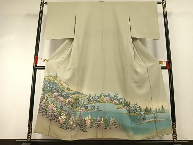 平和屋着物●十日町友禅作家　阿部佳雪 　色留袖　風景樹林文　暈し染め　正絹　逸品　AABI1235fy