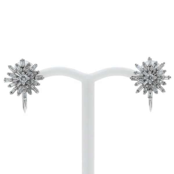 GSTV K18WG ホワイトゴールド イヤリング ダイヤモンド 0.15ct/0.15ct 花 フラワー パヴェ バゲット【新品仕上済】【zz】【中古】