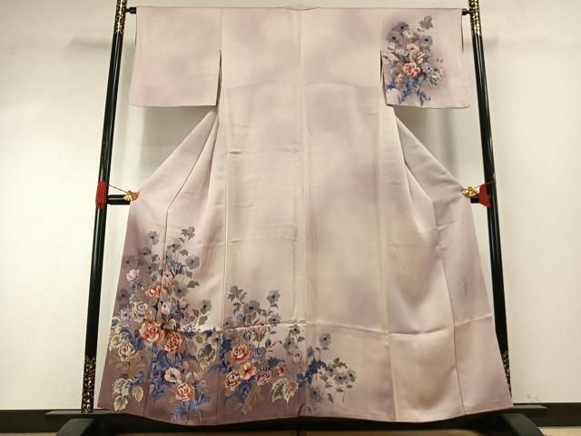 平和屋着物●染色作家　斉藤三才　訪問着　手描き　草花文　暈し染め　正絹　逸品　AABI1239fy
