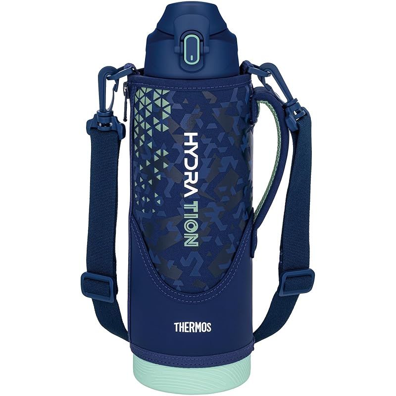 【新品】 サーモス 水筒 真空断熱スポーツボトル 1.5L ネイビーミント 保冷専用 子供用 ポーチ付き 肩に優しいストラップ FJS-1500F NVMT