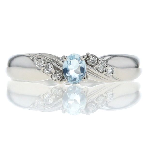 Pt900 プラチナ リング アクアマリン ダイヤモンド 0.07ct サイドストーン ストレート 指輪 12号 【新品仕上済】【zz】【中古】