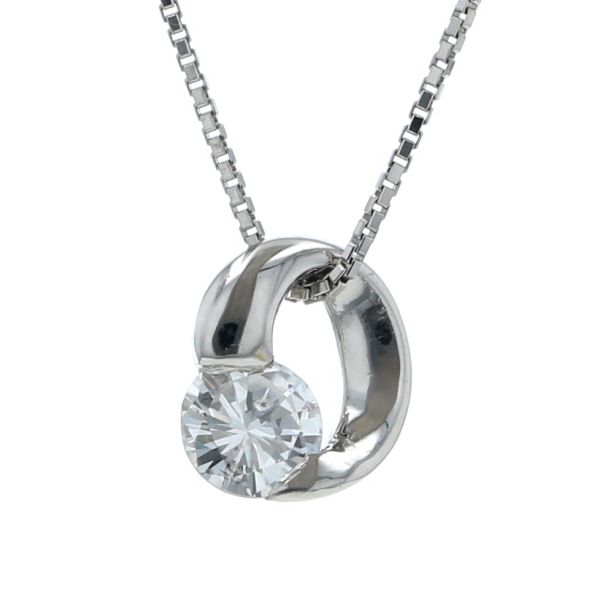 Pt850 Pt900 プラチナ ネックレス ダイヤモンド 0.394ct 一粒石 サークル シンプル 40cm【新品仕上済】【zz】【中古】