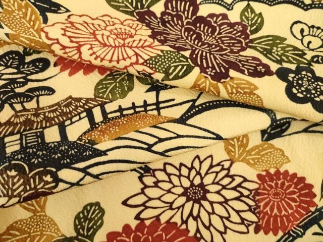 平和屋着物●上質な小紋　紅型　風景花文　正絹　逸品　AABI0809ck