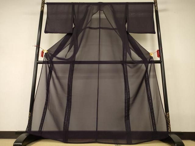 平和屋着物＊夏物　色無地　紗　黒紅色　正絹　逸品　AABI0668jd