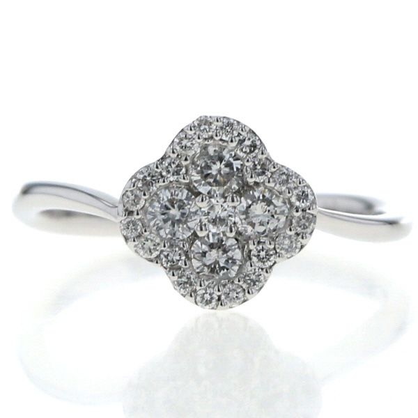 K18WG ホワイトゴールド リング ダイヤモンド 0.50ct フラワー 花 ウェーブ 取り巻き デザイン 指輪 12号【新品仕上済】【zz】【中古】