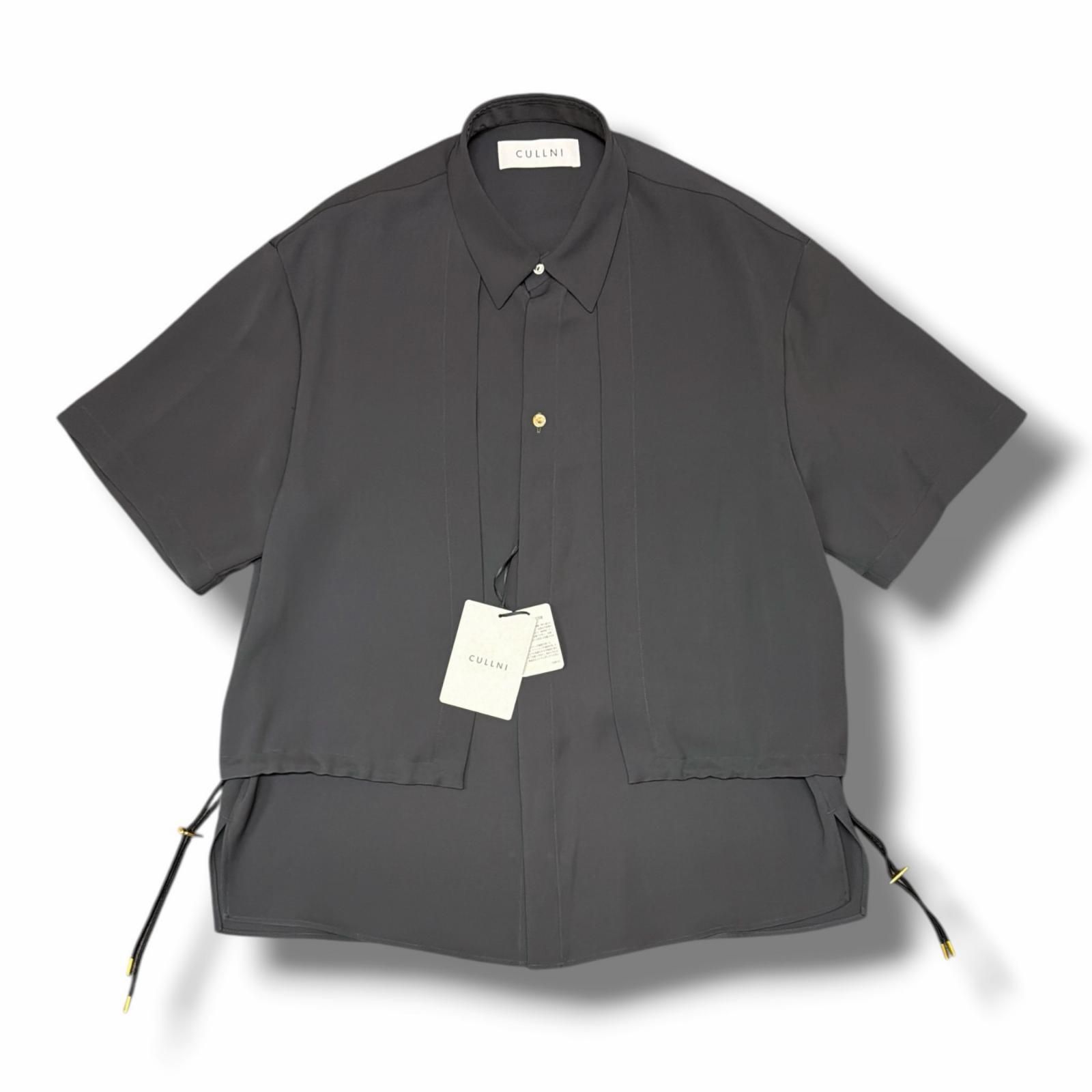 参考上代38500円 未使用 CULLNI 25SS Dry Double Satin LaDry Douyered Short Sleeve Shirt ドライダブルサテンレイヤード半袖シャツ クルニ 25-SS-016 チャコール 1 （4708M）