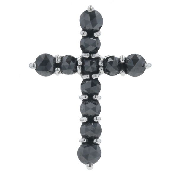 K14WG ホワイトゴールド ネックレストップ ブラックダイヤモンド 2.40ct ローズカット クロス 十字架【zz】【中古】
