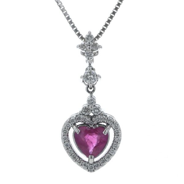 K18WG ホワイトゴールド ネックレス ルビー 0.58ct ダイヤモンド 0.20ct ハート デザイン ベネチアンチェーン 44cm【新品仕上済】【zz】【中古】 105,215円