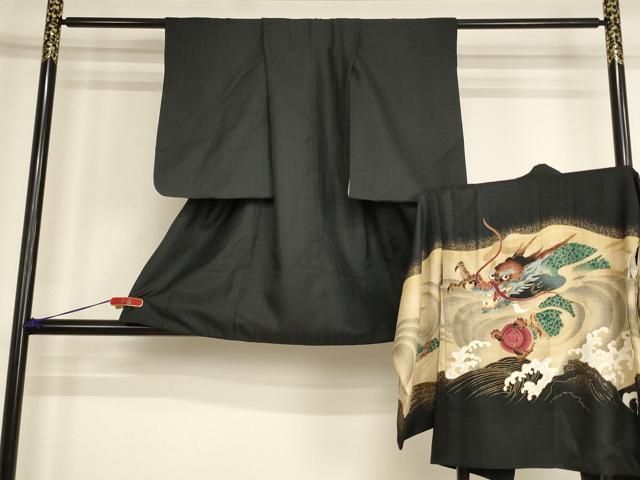 平和屋着物[]七五三　男の子　5歳　祝着・羽織セット　立浪龍文　金彩　AABH2943ja