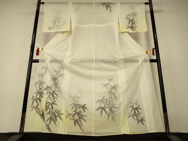 平和屋着物＊夏物　訪問着　絽　手描き　笹文　暈し染め　洗える着物　AABI0676jd