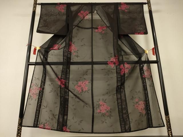 平和屋着物*夏物 小紋 紗 草花文 正絹 逸品 AABI0682jd