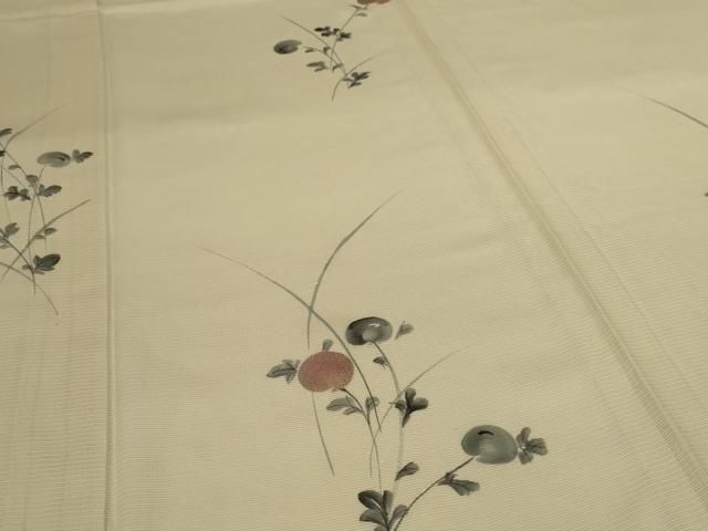 平和屋着物＊夏物 訪問着 絽 手描き 草花文 銀彩 正絹 逸品 AABI0689jd