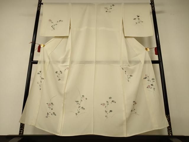 平和屋着物■極上　夏物　小紋・浴衣兼用　短冊草花文　柳鼠色地　さんび謹製　洗える着物　未使用　CYAA3113s5 平和屋着物＊夏物 訪問着 絽 手描き 草花文 銀彩 正絹 逸品 AABI0689jd