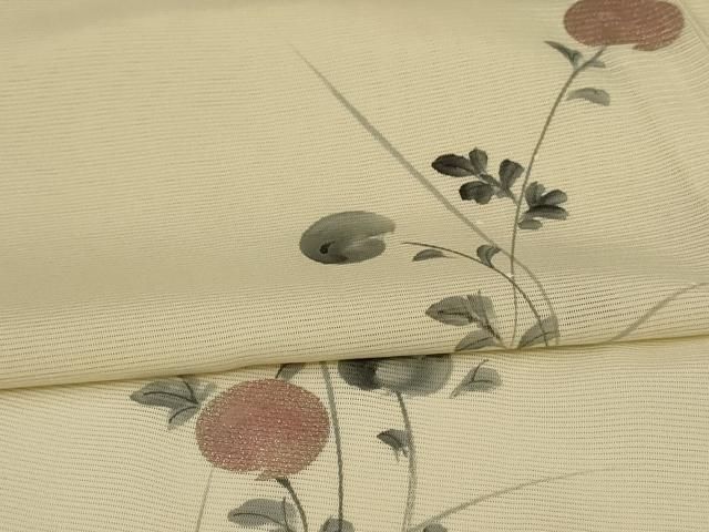 平和屋着物＊夏物 訪問着 絽 手描き 草花文 銀彩 正絹 逸品 AABI0689jd