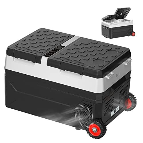 【新品】車載冷蔵庫 42L 独立型2ドア 2室「22L+20L」独立温度制御 ダブルコンプレッサー 同時冷蔵＆冷凍可能 -20℃?10℃ 60W 急速冷凍 庫内灯付 断熱性3倍 24時間保冷 3WAY電源対応 AC100V/DC12V24V 87ef8131