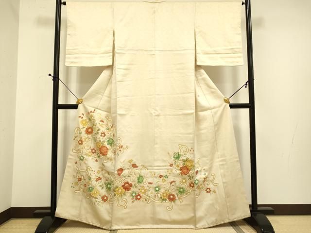 平和屋着物●豪華色留袖　駒刺繍　草花文　金彩　高島屋扱い　正絹　逸品　DABE9623du
