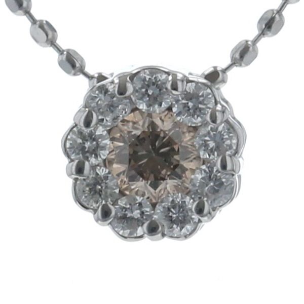 K18WG ホワイトゴールド ネックレス ブラウンダイヤモンド 0.12ct ダイヤモンド 0.12ct バイカラー フラワー チェーン 40cm 【新品仕上済】【zz】【中古】