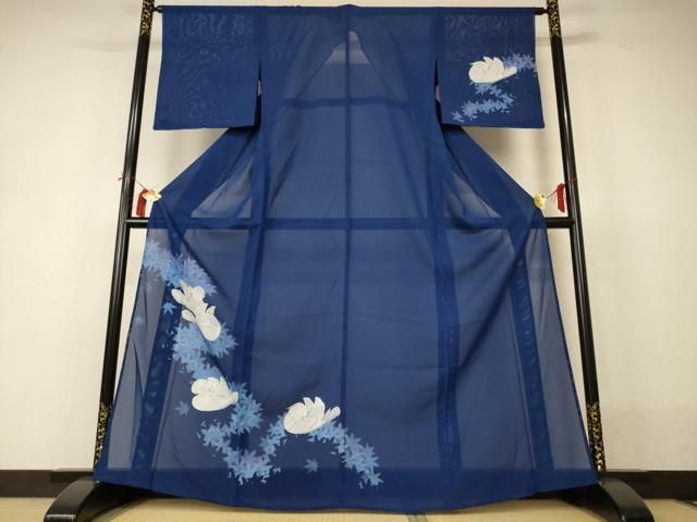 平和屋着物＊夏物　訪問着　絽　手描き　花鳥文　正絹　逸品　AABI0651jd